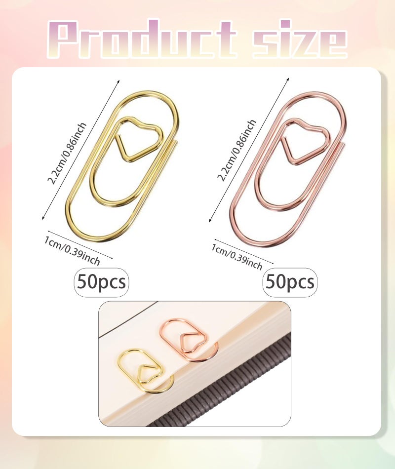 Zytiqt Paper Clip, 100 Mini Heart Shaped Paper Clips, Gold and Rose Gold Color, for Office School Home Use, Stationary Accessories, Bookmark, Document Organizer, Coupon Holder, Cute Paper Pins - Image 2