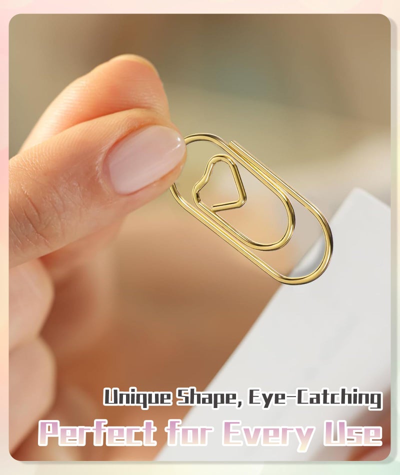 Zytiqt Paper Clip, 100 Mini Heart Shaped Paper Clips, Gold and Rose Gold Color, for Office School Home Use, Stationary Accessories, Bookmark, Document Organizer, Coupon Holder, Cute Paper Pins - Image 3