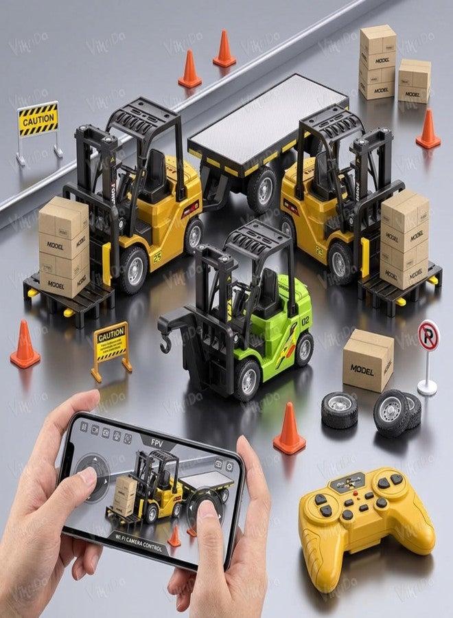 VikriDA1/64 RC Forklift Toy – 10CH, 3-in-1 Transformable, Lights & Sound | 3-in-1 Transformable (Forklift, Hook & Trailer) Truck for Kids - Image 4
