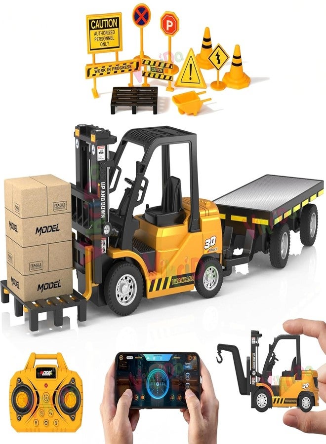 VikriDA1/64 RC Forklift Toy – 10CH, 3-in-1 Transformable, Lights & Sound | 3-in-1 Transformable (Forklift, Hook & Trailer) Truck for Kids - Image 2