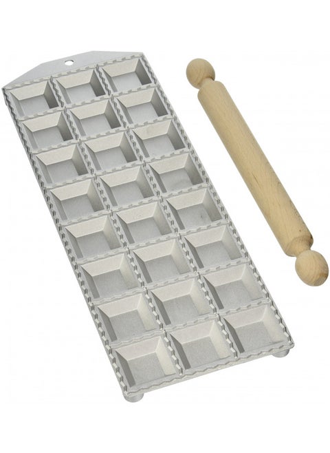 Eppicotispai 24-Hole Aluminum Square Ravioli Maker with Rolling Pin