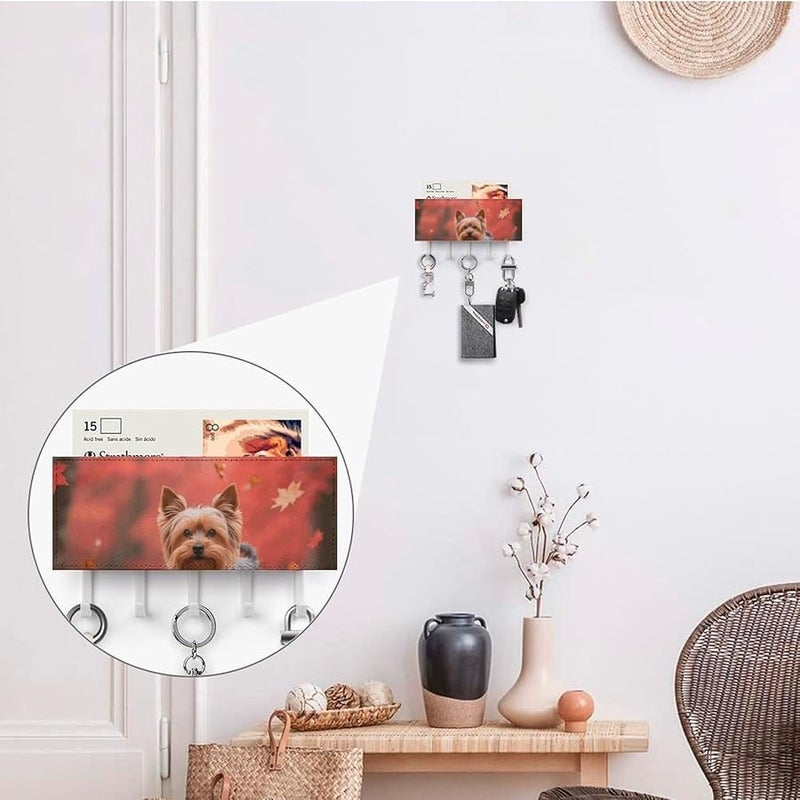 حامل مفاتيح جدار يوركشاير تيرير في غابة القيقب مع 5 خطافات منظم مفاتيح من جلد البولي يوريثان - Image 5