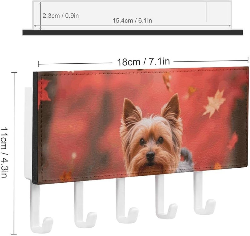 حامل مفاتيح جدار يوركشاير تيرير في غابة القيقب مع 5 خطافات منظم مفاتيح من جلد البولي يوريثان - Image 3