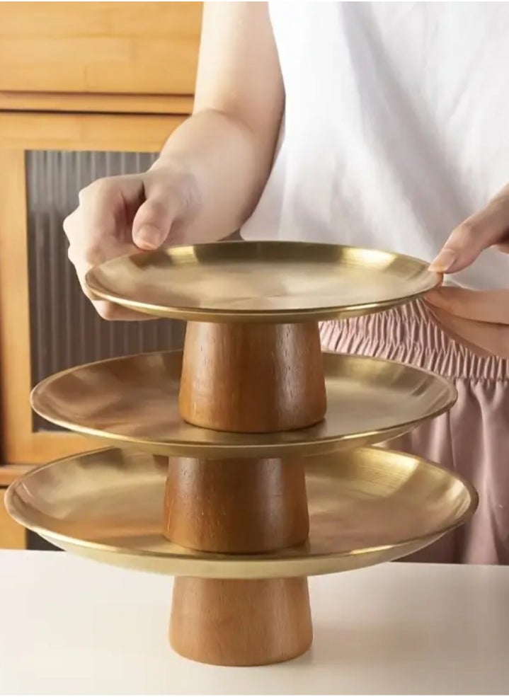 Stainless steel party plate, Home decoration tray, durable and easy to clean, with a beautiful solid wood base，one piece  - Image 3