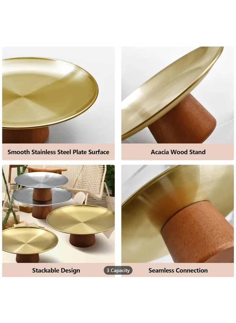 Stainless steel party plate, Home decoration tray, durable and easy to clean, with a beautiful solid wood base，one piece  - Image 4