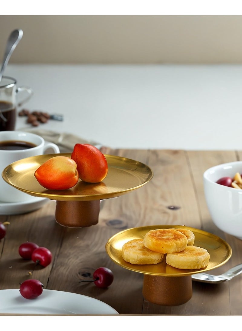 Stainless steel party plate, Home decoration tray, durable and easy to clean, with a beautiful solid wood base，one piece - Image 2