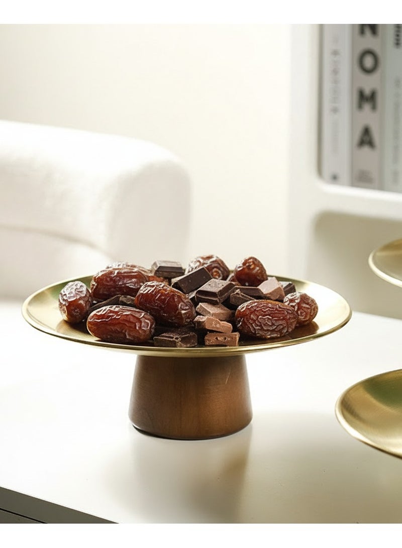 Stainless steel party plate, Home decoration tray, durable and easy to clean, with a beautiful solid wood base，one piece - Image 1