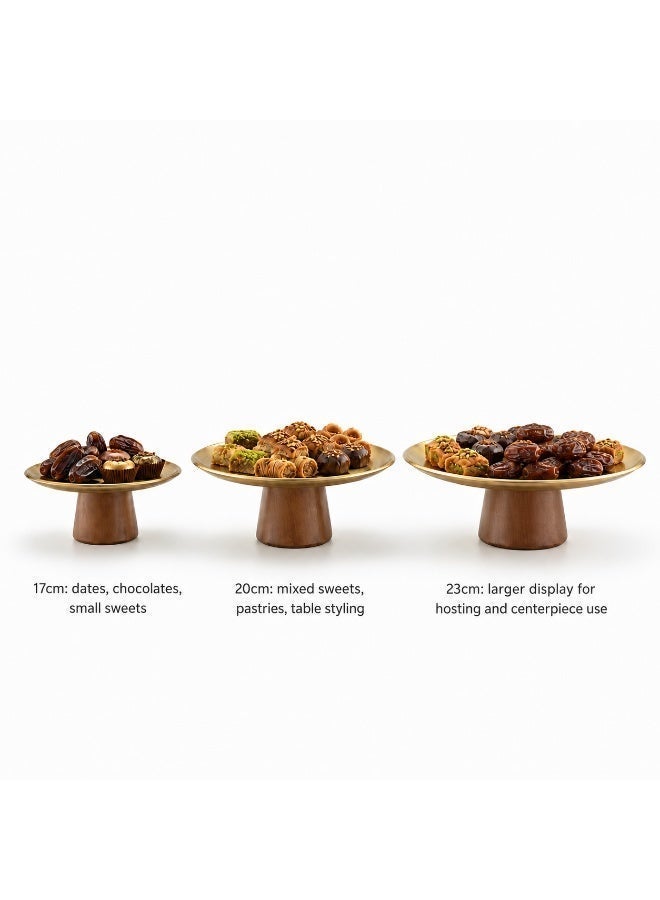 Gold-Toned Stainless Steel Serving Tray With Solid Wood Base, Sweets And Table Decor,1 Piece, - Image 5