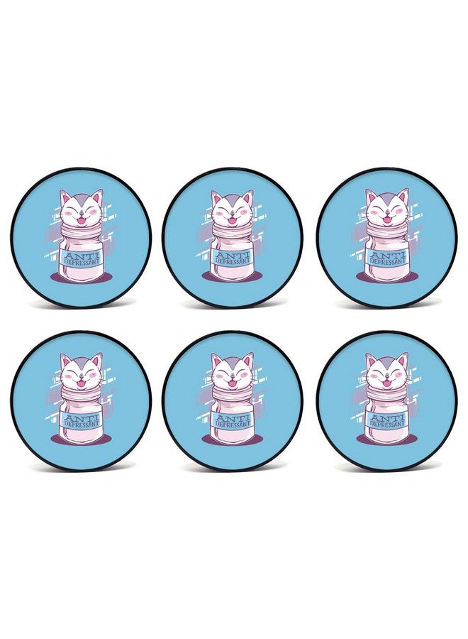 Tinywalk cat Coaster Wooden Printed Coaster (4X4) inch Set of 6 Pieces - Image 1