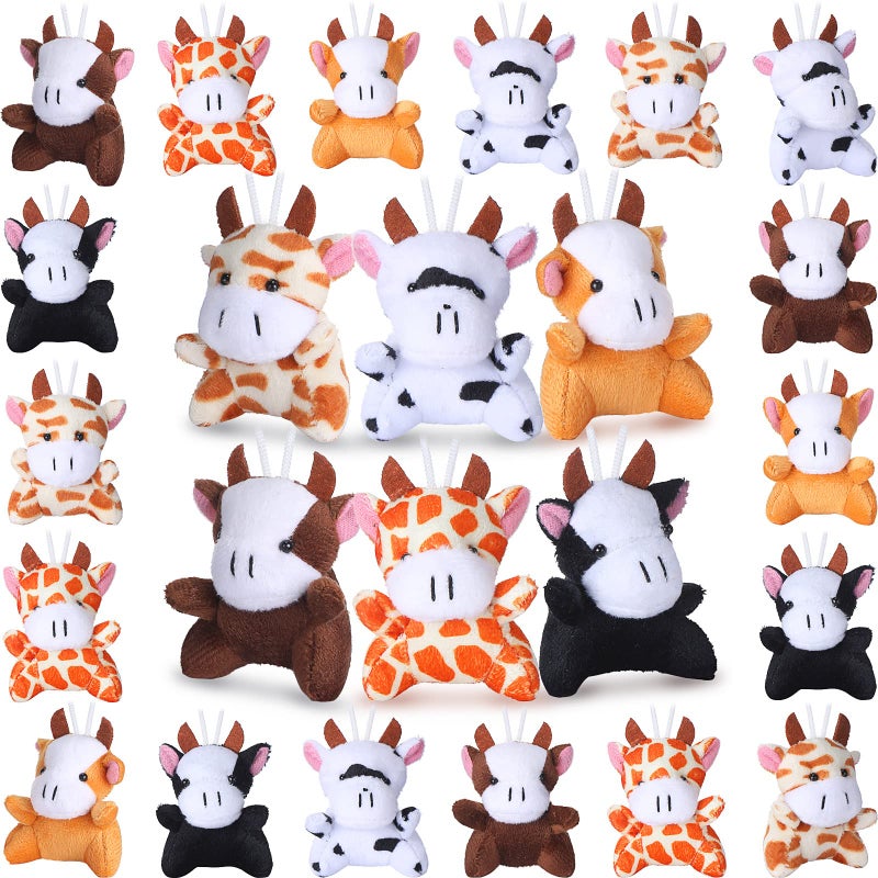 Aoriher 24 Pcs Mini Cow Plush Toys 315 Inch Operation Christmas Stuffed Animal Bulk for Kids Kawaii Farm Cow with Detachable Chain for Keychain Backpack Birthday Fillers School Prizes Reward - Image 3