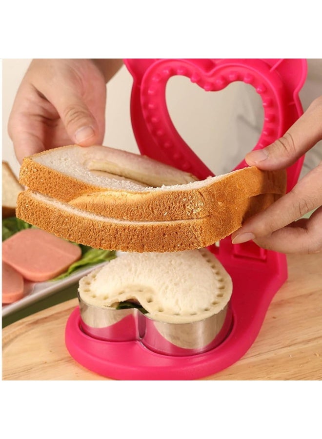 قطاعة ومكبس سندوتش للأطفال باللون روز، أداة سهلة لصنع السندوتشات - Image 1