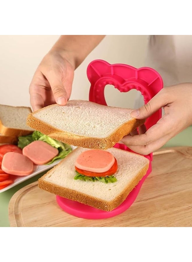 قطاعة ومكبس سندوتش للأطفال باللون روز، أداة سهلة لصنع السندوتشات - Image 4