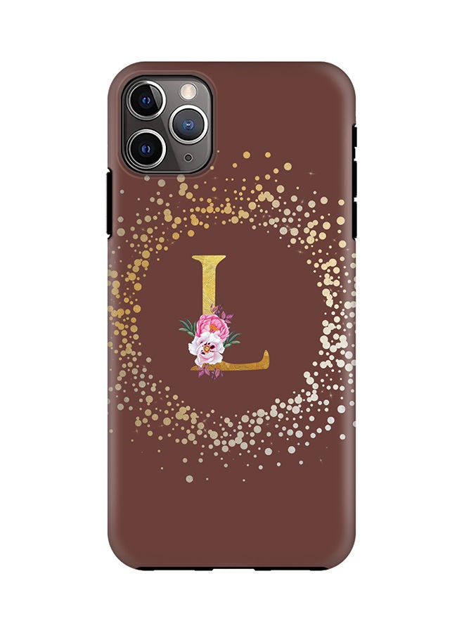 Stylizedd Monogram Tough Series for Apple iPhone 11 Pro Max Custom Initials Floral Pattern Tough Pro Dual Layer hybrid PC inner TPU protection Alphabet- L (Brown) - Image 1