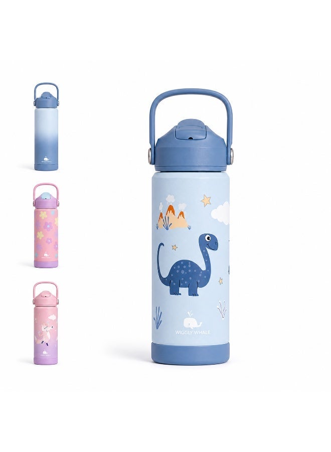 WigglyWhale Stainless Steel Water Bottle for Kids - Leak Proof Kids Water Bottle for School - 550ML BPA-Free Kids Water Bottle with Straw, Double Wall for Hot & Cold Liquids - Image 1