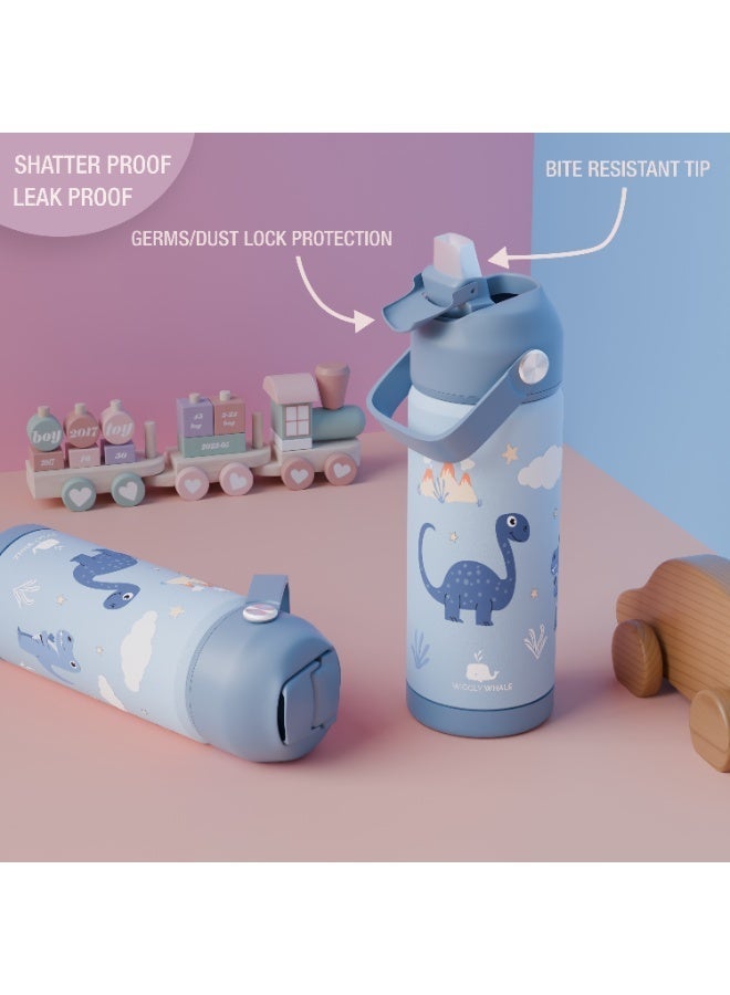 WigglyWhale Stainless Steel Water Bottle for Kids - Leak Proof Kids Water Bottle for School - 550ML BPA-Free Kids Water Bottle with Straw, Double Wall for Hot & Cold Liquids - Image 3