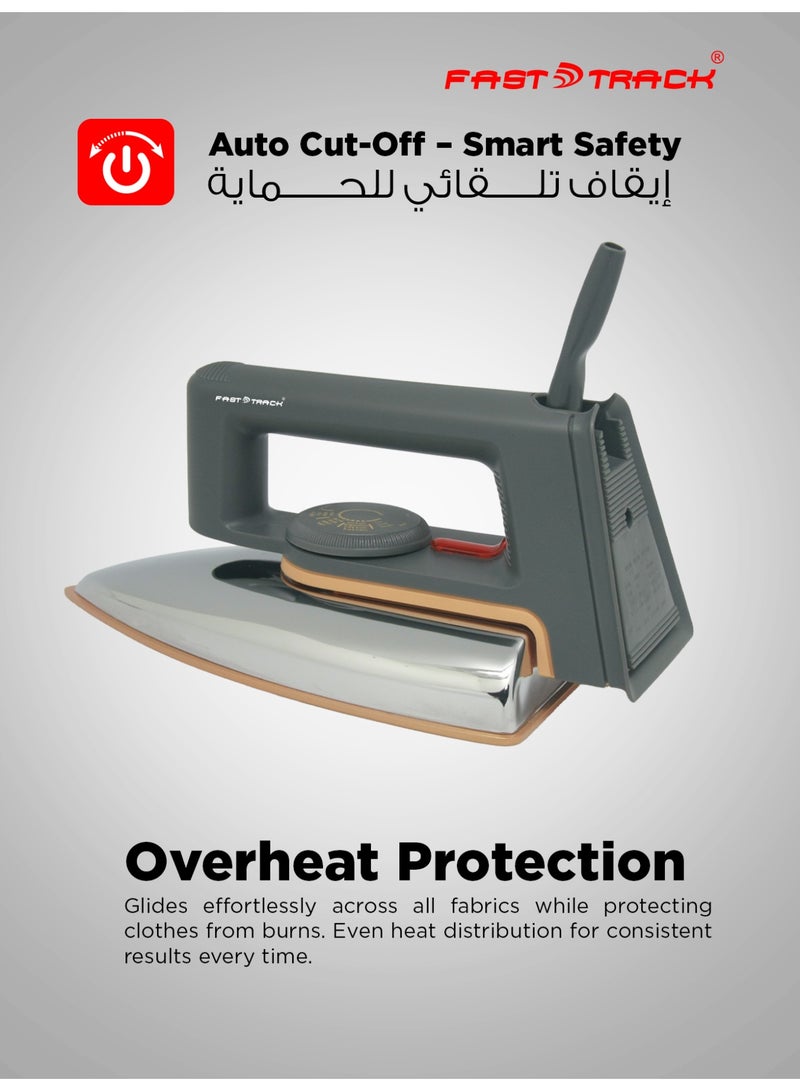 Fast Track Automatic Dry Iron, 1200W, Golden Ceramic Soleplate, Auto Cut-Off, Adjustable Temperature, 2-Year Warranty - Image 2