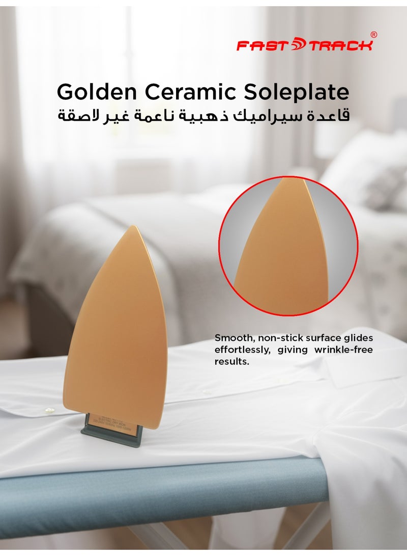 Fast Track Automatic Dry Iron, 1200W, Golden Ceramic Soleplate, Auto Cut-Off, Adjustable Temperature, 2-Year Warranty - Image 5