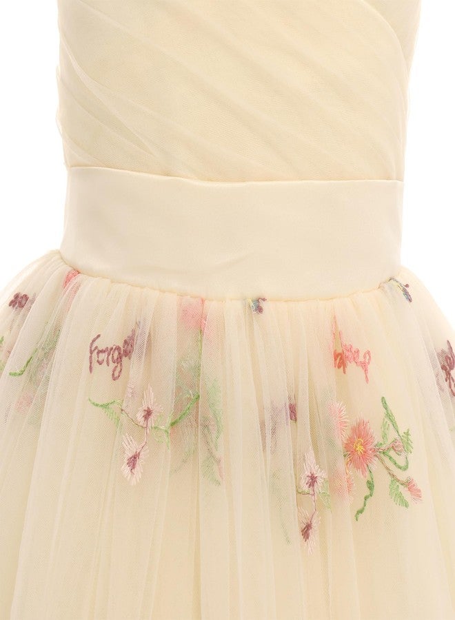 OBEEII Flower Girl Dress for Wedding Pleated V Neck Satin Tulle Princess Dress Junior Bridesmaids Pageant Formal Ball Gown, Apricot-floral, 6 Years - Image 5