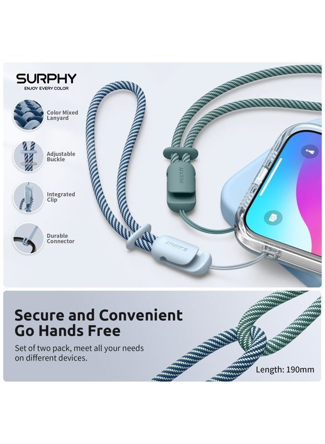 SURPHY حبل عنق مزدوج 2 حزمة، حزام هاتف، حبل قابل للتعديل مع جديلة بلونين، حزام معصم لآيربودز، علبة، كاميرا موبايل - Image 2