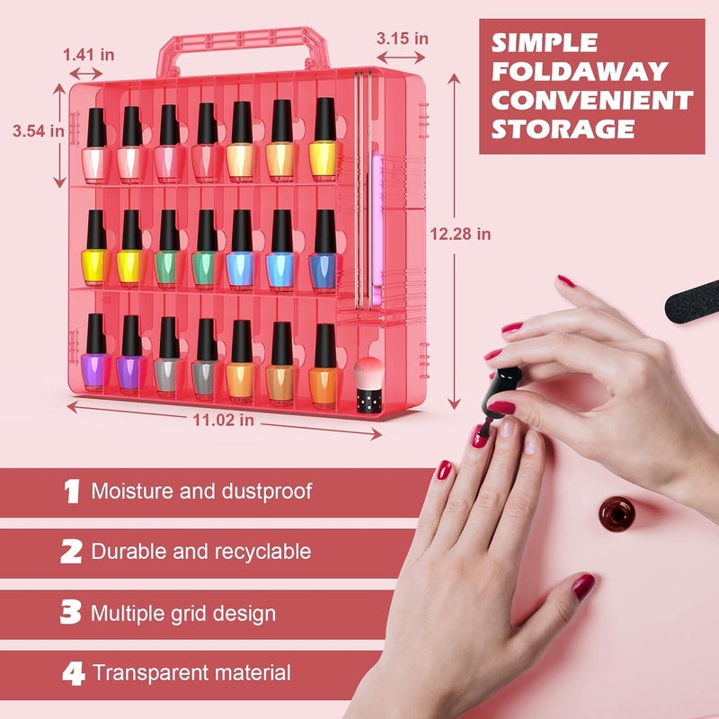 BELOVING 2pcs Nail Polish Organizer, Portable 48 Bottles Clear Nail Polish Holder with Adjustable Divider, Gel Nail Polish Storage Double Side Nail Polish Organizer Case for Nail Tech Pink - Image 4