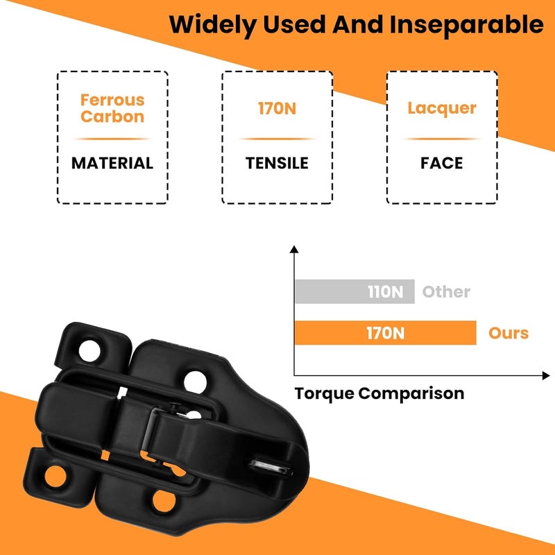 UBANU Toggle Hasp Latches Hardware with Hardening Screws, 2 Pack Black Classical Duckbilled Tool Box Buckle Latch Locks Replacement for Cabinet, Guitar Case, Chest, Jewelry Box, Ordinary Wooden Box - Image 3