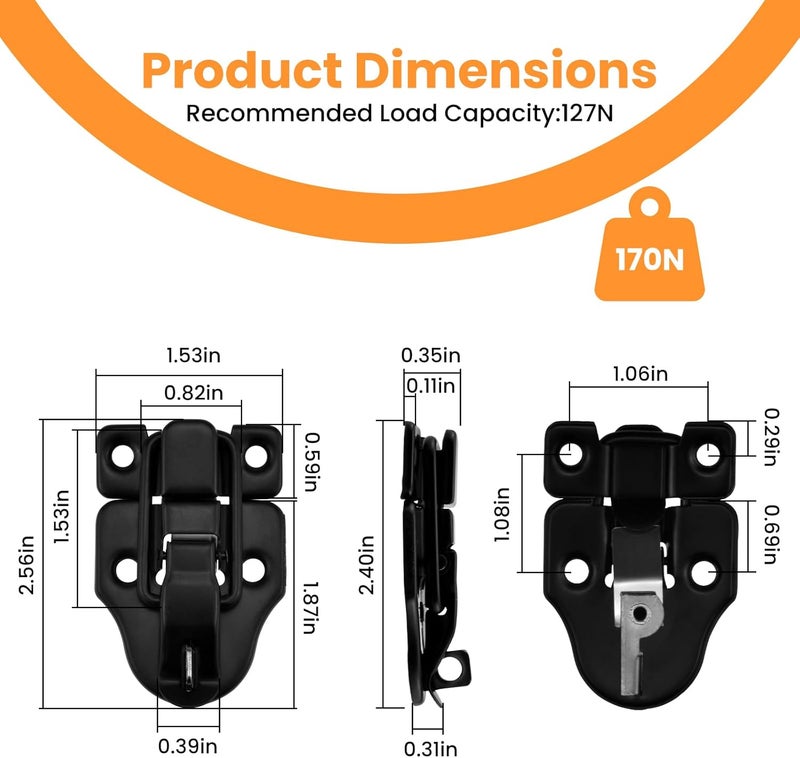 UBANU Toggle Hasp Latches Hardware with Hardening Screws, 2 Pack Black Classical Duckbilled Tool Box Buckle Latch Locks Replacement for Cabinet, Guitar Case, Chest, Jewelry Box, Ordinary Wooden Box - Image 2