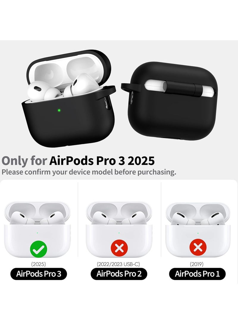 Denx AirPods Pro 3 Case (2025), Soft Silicone Protective Case Cover Compatible with Apple AirPods Pro 3rd Generation (USB-C Cable), (Black) - Image 2