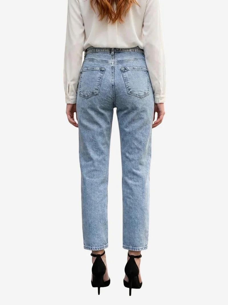 MY FASHION Ice Blue MY FASHION High Waist Slim Fit Denim Pants for Women | Best Price UAE