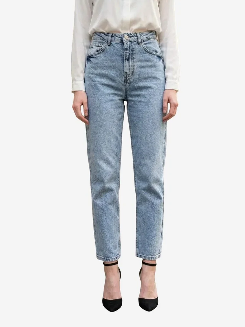 MY FASHION Ice Blue MY FASHION High Waist Slim Fit Denim Pants for Women | Best Price UAE