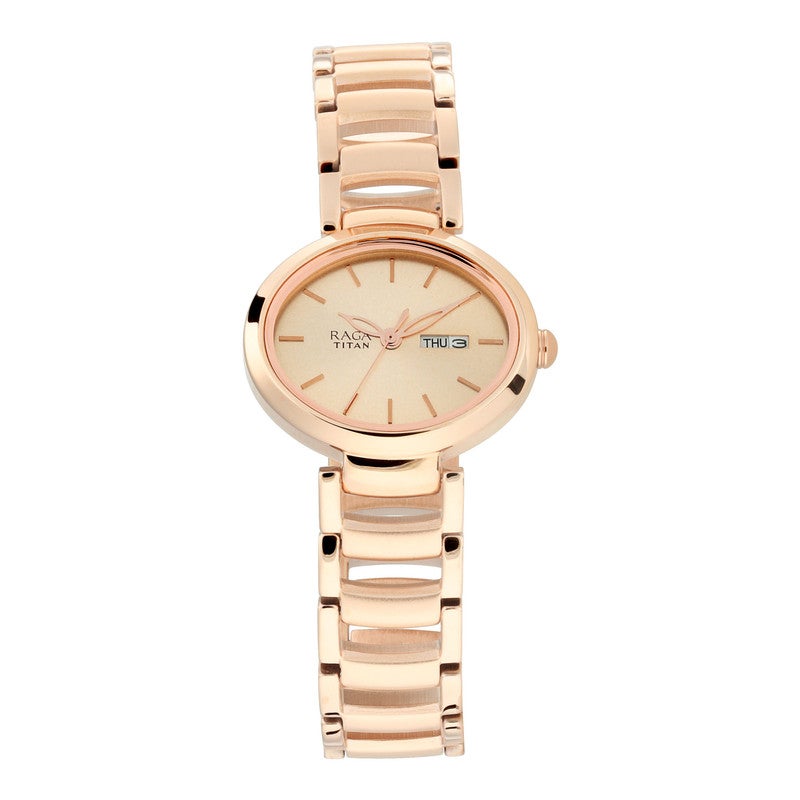 TITAN Raga Women’s Watch – Rose Gold Dial, Rose Gold Metal Strap, Quartz Movement, Crystal Accents, Elegant & Gift-Ready Timepiece – 2620WM01 - Image 1