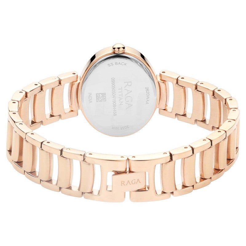 TITAN Raga Women’s Watch – Rose Gold Dial, Rose Gold Metal Strap, Quartz Movement, Crystal Accents, Elegant & Gift-Ready Timepiece – 2620WM01 - Image 4