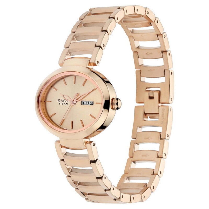 TITAN Raga Women’s Watch – Rose Gold Dial, Rose Gold Metal Strap, Quartz Movement, Crystal Accents, Elegant & Gift-Ready Timepiece – 2620WM01 - Image 2