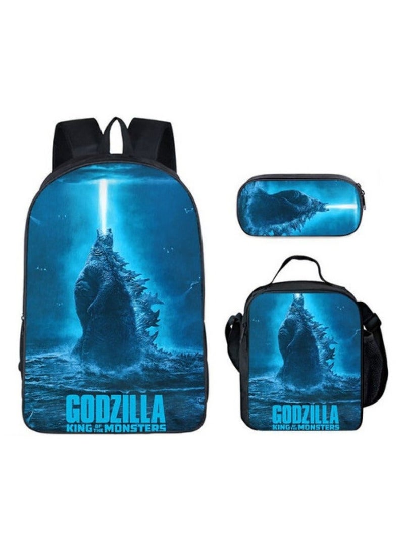 Godzilla Children's leisure load reducing large capacity printed backpack for elementary school students, 3-piece set - Image 1