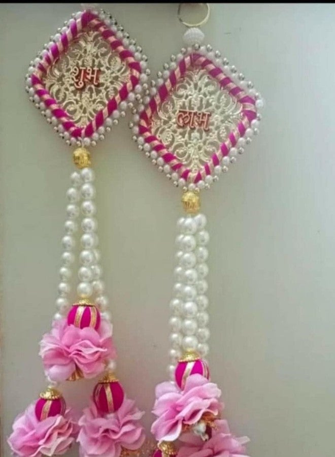 Anishop Ethnic Handmade Shubh Labh, Flower Hanging, Best for Home Decor/Diwali Etc (Handmade) (Pack of 2) Pink - Image 1