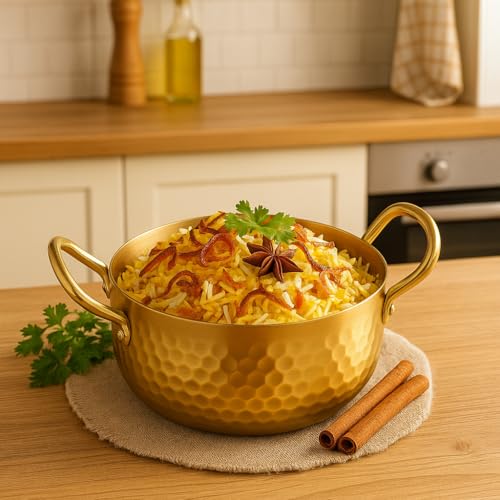 Snevad Pure Kadai Handmade Heavy Hammered Kadhai with Kalai 100% Kadai for Gas Stove Indian Cooking Healthy Non Toxic Pital Kadhai for Frying, Sabzi, Curry, Serving Traditional Brass Utensil - Image 5