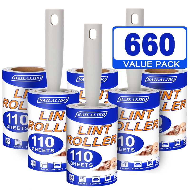 BAILALIBO Lint Rollers for Pet Hair Extra Sticky, 660 Sheets Mega Value Set with 3 Handles 6 Refills, Lint Remover for Clothes, Furniture, Dog, Cat, Carpet - Image 1