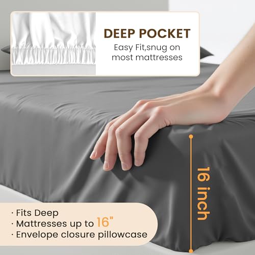 USXIBEI Full Size 4 Piece Bed Sheet Set - Ultra Imitation Cotton-Premium Breathable & Cooling Sheets - Hotel Luxury Bed Sheets Deep Pocket up to 15"- Wrinkle, Fade, Stain Resistant (Dark Grey, Full) - Image 5