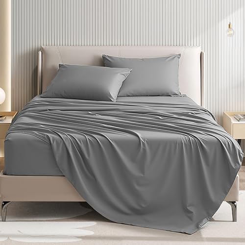 USXIBEI Full Size 4 Piece Bed Sheet Set - Ultra Imitation Cotton-Premium Breathable & Cooling Sheets - Hotel Luxury Bed Sheets Deep Pocket up to 15"- Wrinkle, Fade, Stain Resistant (Dark Grey, Full) - Image 1