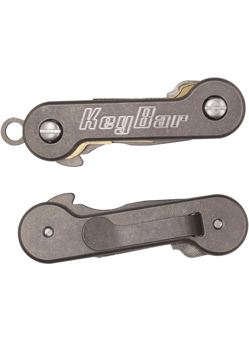 KeyBar KeyBar Stonewashed Titanium USA Made Key Organizer EDC Tool  Everyday Carry Compact Key Holder MultiTool and Keychain Organizer with Pocket Clip Holds up to 12 Keys  - Image 1