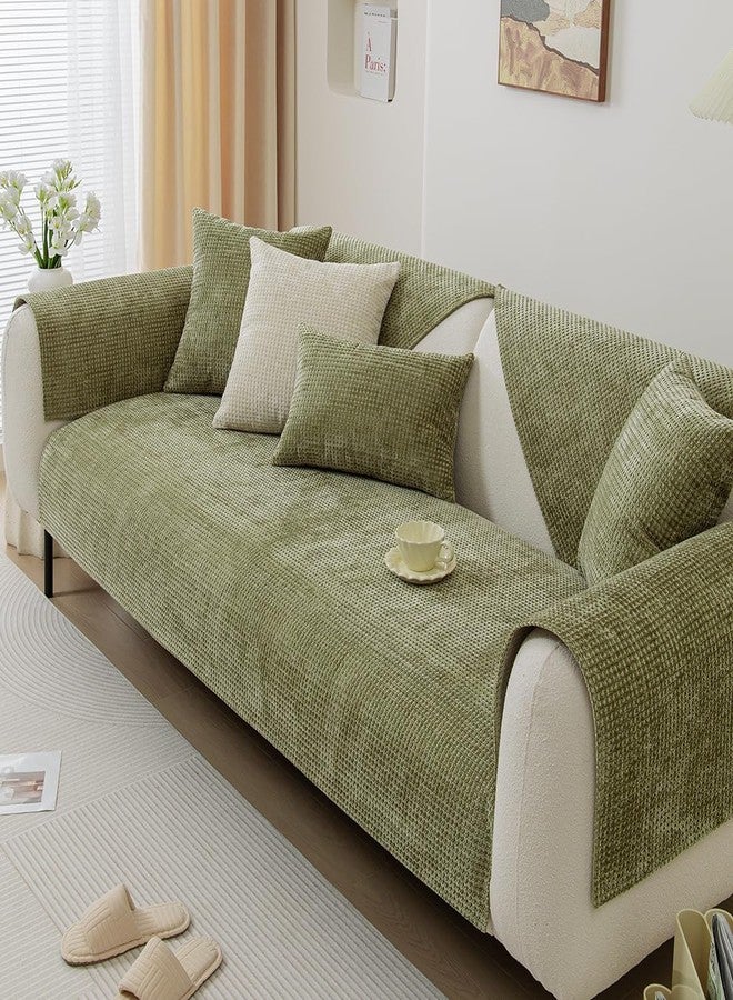 vctops Farmhouse Plaid Chenille Couch Sofa Cover Super Soft Plush Sectional Couch Covers Anti-Slip Solid Sofa Slipcover for Dogs, Children, Pets Furniture Protector (Green,28"x28") - Image 3