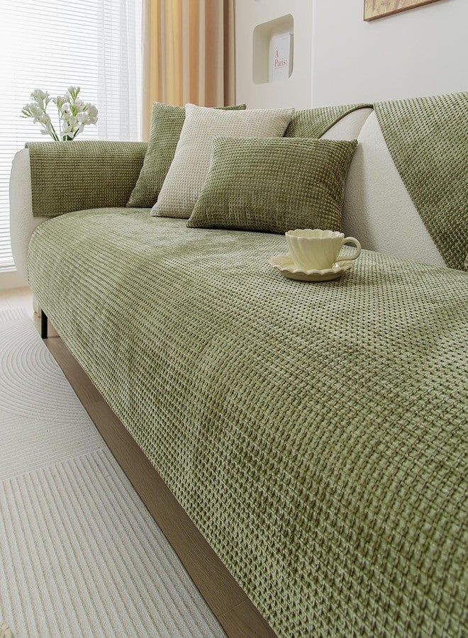 vctops Farmhouse Plaid Chenille Couch Sofa Cover Super Soft Plush Sectional Couch Covers Anti-Slip Solid Sofa Slipcover for Dogs, Children, Pets Furniture Protector (Green,28"x28") - Image 4