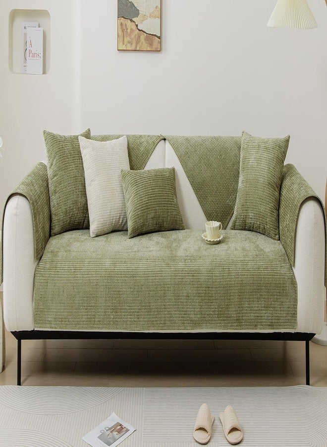 vctops Farmhouse Plaid Chenille Couch Sofa Cover Super Soft Plush Sectional Couch Covers Anti-Slip Solid Sofa Slipcover for Dogs, Children, Pets Furniture Protector (Green,28"x28") - Image 2