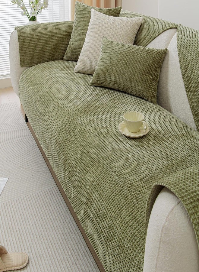 vctops Farmhouse Plaid Chenille Couch Sofa Cover Super Soft Plush Sectional Couch Covers Anti-Slip Solid Sofa Slipcover for Dogs, Children, Pets Furniture Protector (Green,28"x28") - Image 1