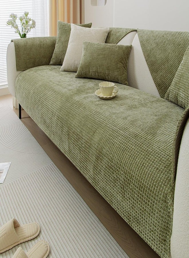 vctops Farmhouse Plaid Chenille Couch Sofa Cover Super Soft Plush Sectional Couch Covers Anti-Slip Solid Sofa Slipcover for Dogs, Children, Pets Furniture Protector (Green,28"x28") - Image 5