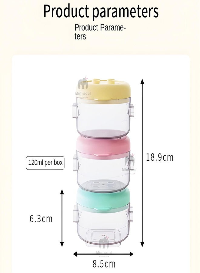MINI SOUL 3 Pcs Transparent Food Container for Baby, Cover Lid Stackable Milk Container, BPA Free Food Grade Material, Portable Snack Container for Infants, 120ml each (Pack of 3, Multicolor) - Image 2