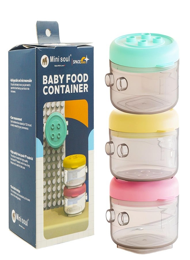MINI SOUL 3 Pcs Transparent Food Container for Baby, Cover Lid Stackable Milk Container, BPA Free Food Grade Material, Portable Snack Container for Infants, 120ml each (Pack of 3, Multicolor) - Image 1