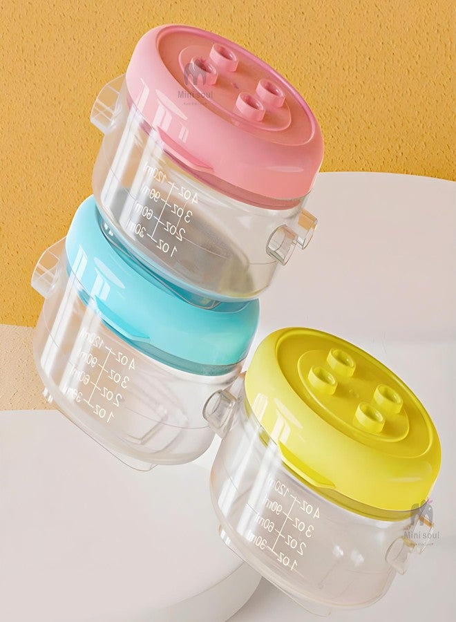MINI SOUL 3 Pcs Transparent Food Container for Baby, Cover Lid Stackable Milk Container, BPA Free Food Grade Material, Portable Snack Container for Infants, 120ml each (Pack of 3, Multicolor) - Image 4