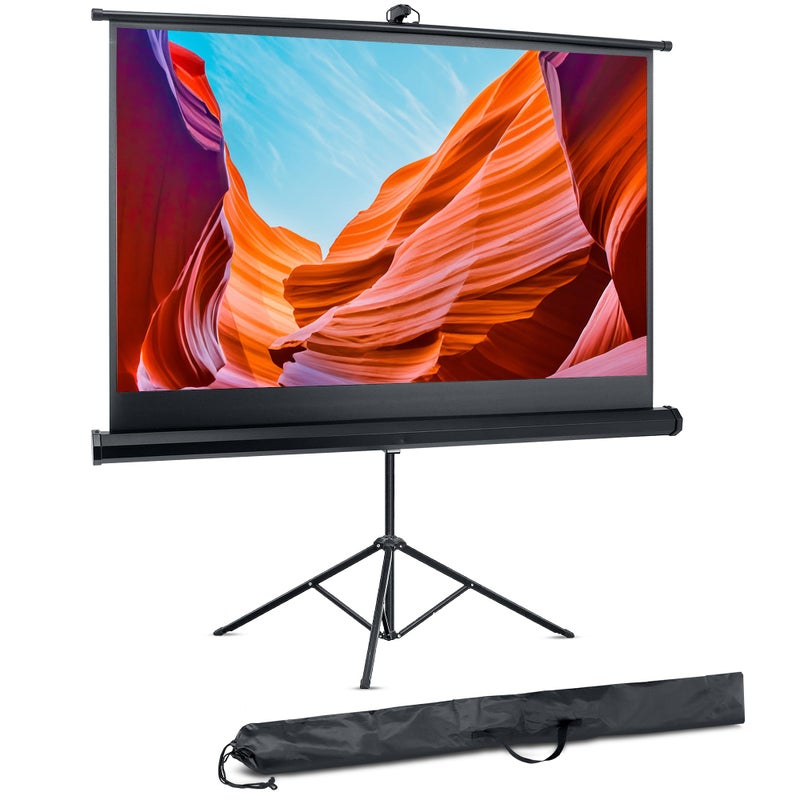 Pyle 60 Inch Portable Projector Screen with Tripod Stand â€“ Fold Out Roll Up, HD Premium 16:9 Aspect Ratio, Matte Viewing Surface for Indoor and Outdoor Use, Perfect for Home, Office and Presentations - Image 1