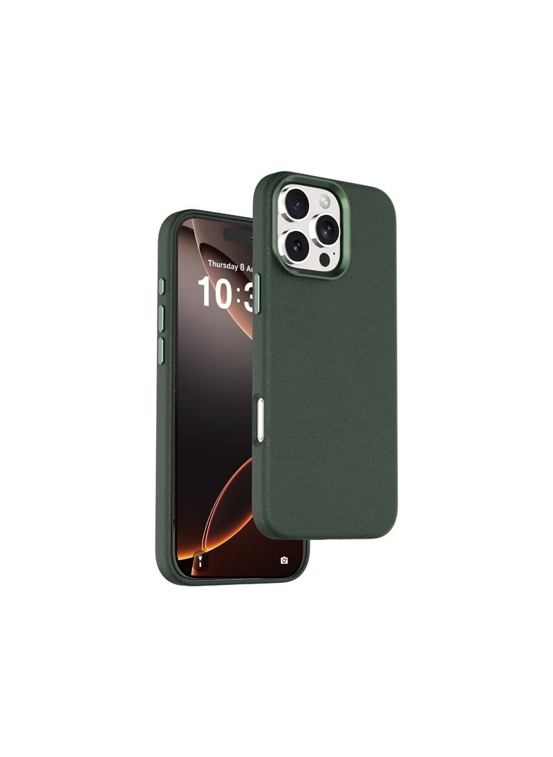 GREEN LION - iPhone 16 Pro Max Magsafe Case Heritage PU Leather cover / Anti Scratch / Metal Buttons / Drop Protection / Made with Strong Magnets / Charge Wirelessly in a Snap / Tough All-Round Triple Defense - Green - Image 1