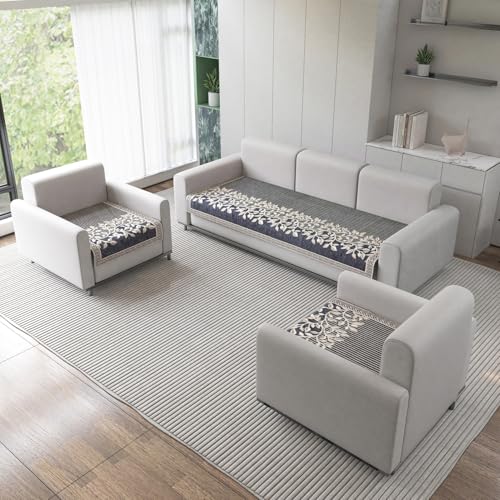 Nendle Refined Velvet Floral Sofa Mat 5 Seater Set Cover Elegant and Durable Protector for Living Room Sofa Set 3+1+1, Suitable for Wooden, Leather, Other Fabric Sofa Set (Color Grey, Pack of 3) - Image 1